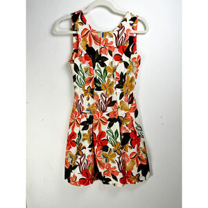 Zara Trafaluc Women's Classic Preppy Tropical Floral Box Pleat Canvas Mini Dress